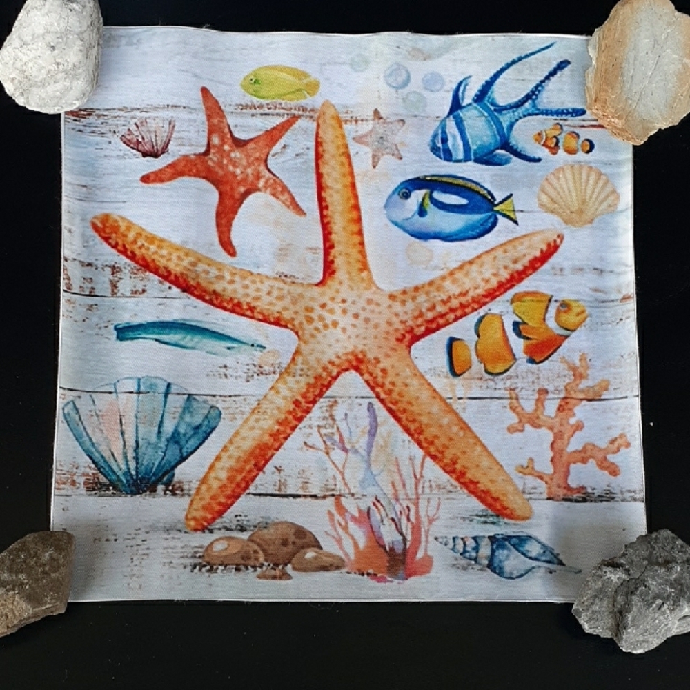 Orange and Blue Starfish Marine Life Art Print
